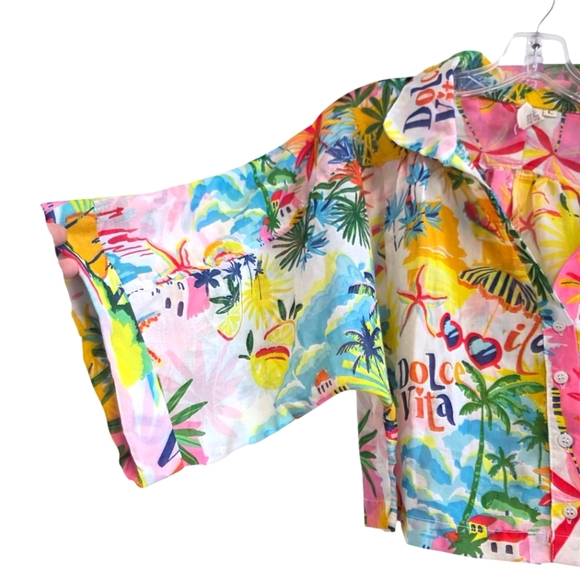 Violet Sky Tropical Print Button Down Top And Shorts Set Size Large - Picture 3 of 9